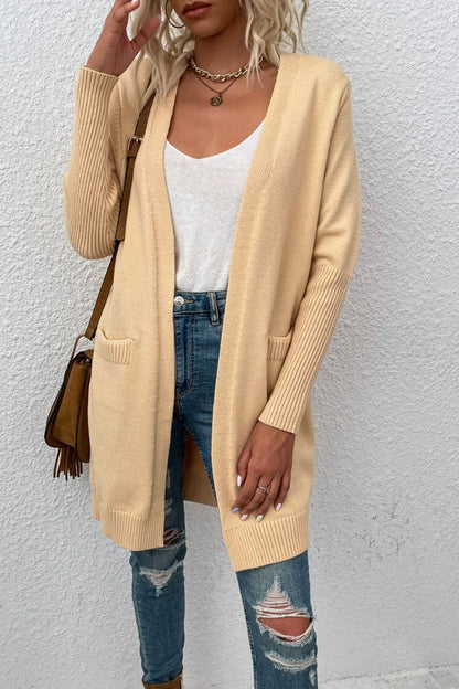 Open Front Long Sleeve Cardigan with Pockets.