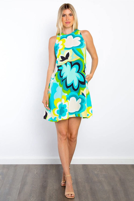 Be Stage Full Size Floral Sleeveless Mini Dress with Pockets - Love Salve 
