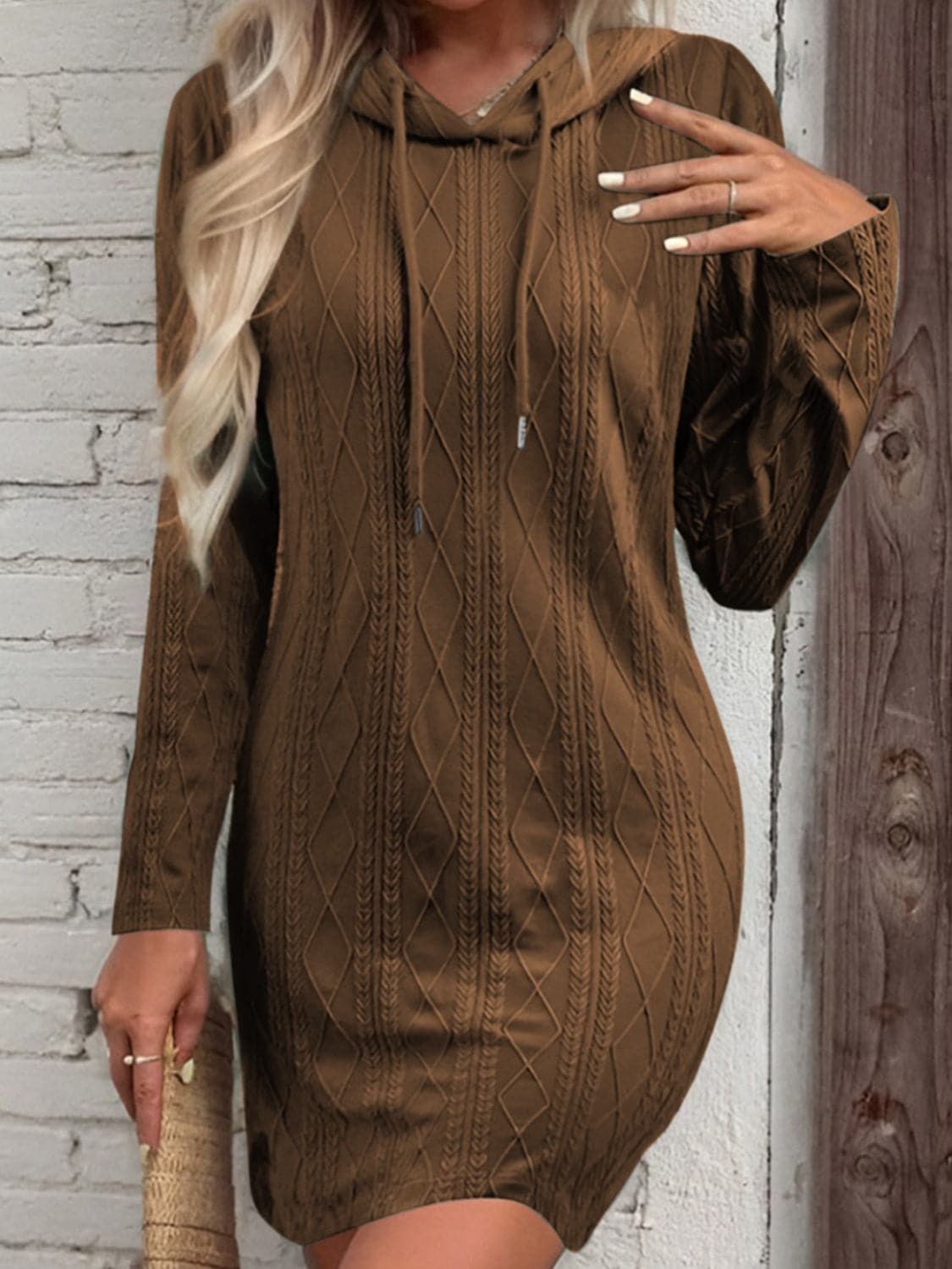 Drawstring Hooded Sweater Dress.