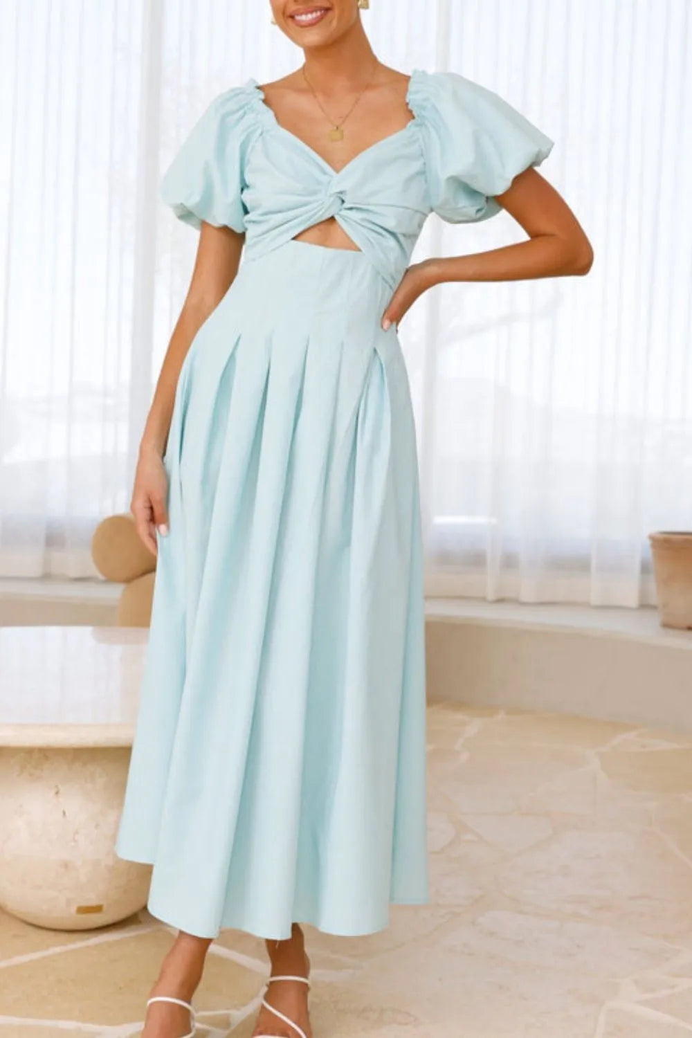 Sweet Serenity Puff Sleeve Midi Dress