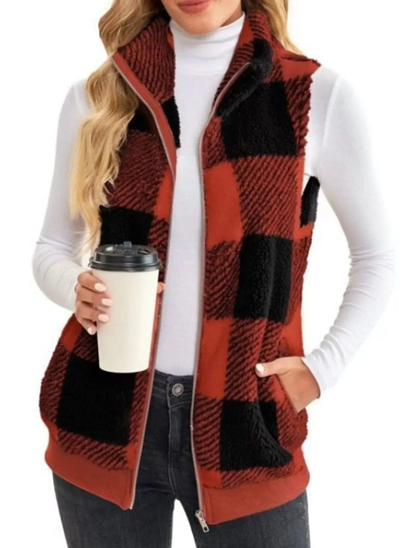 Full Size Color Block Zip Up Vest Coat Plus Size Simply Love