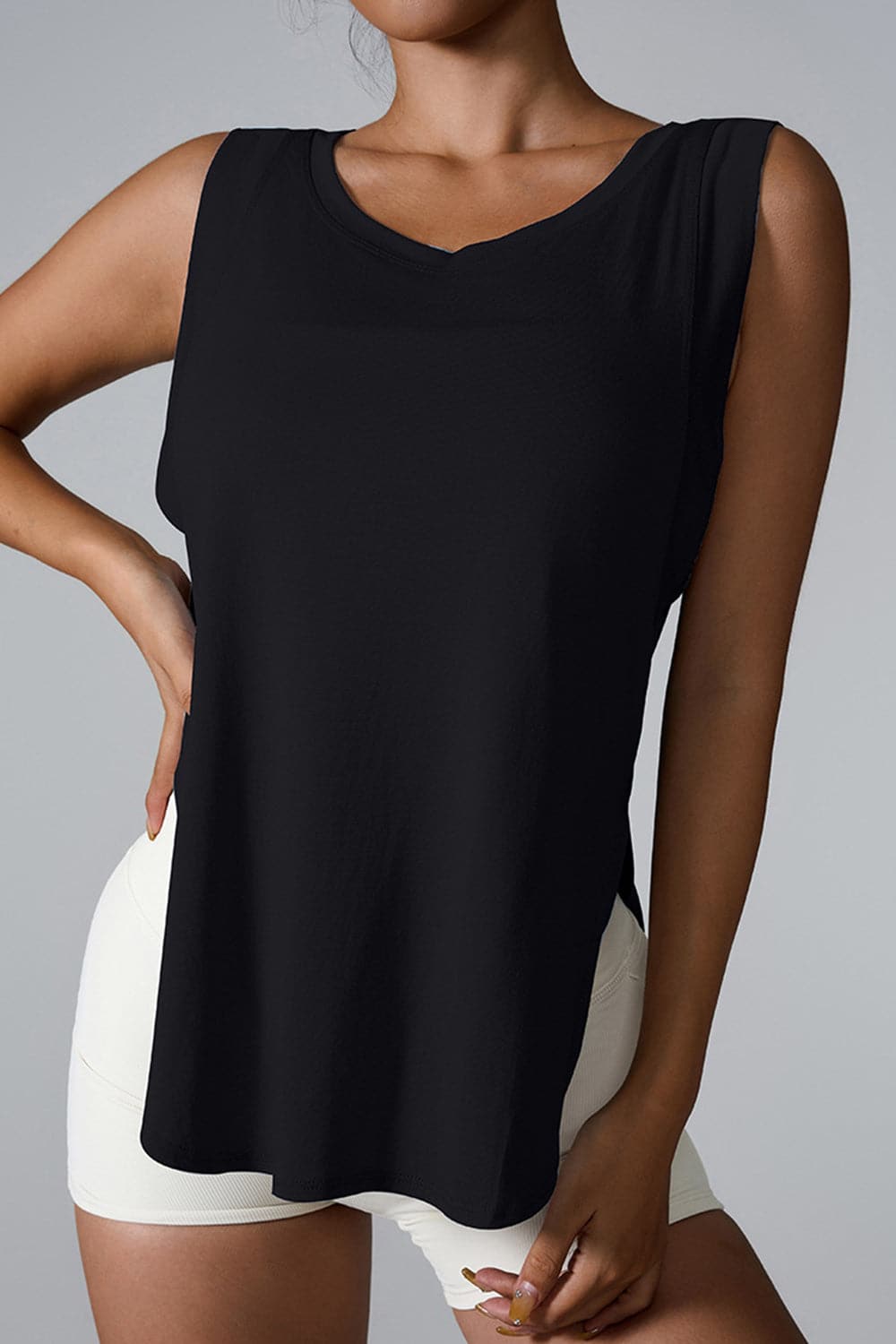 Slit Round Neck Active Tank.