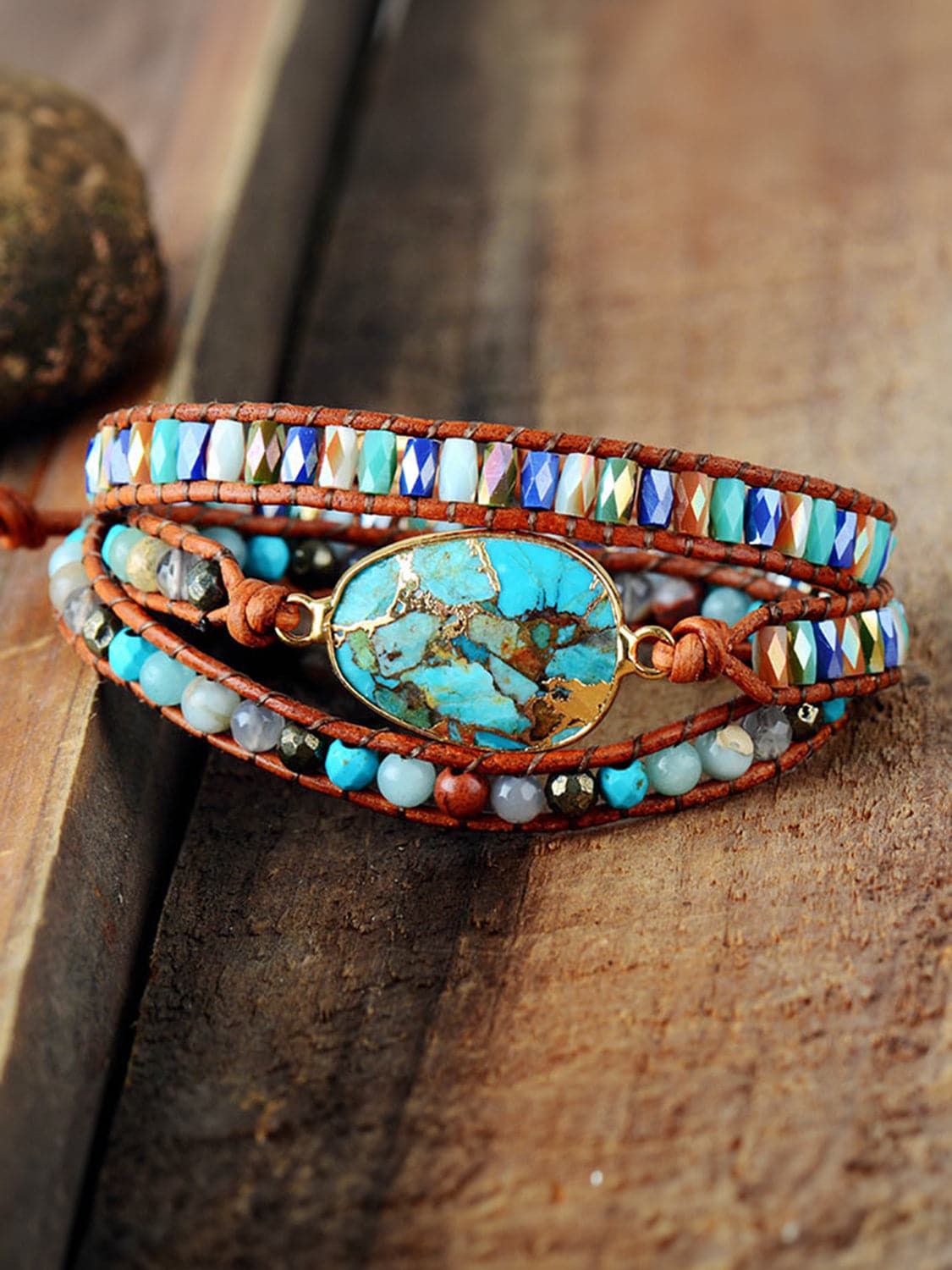 Triple-Layer Natural Stone Bracelet.