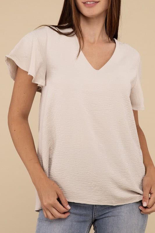 Woven Airflow Flutter Sleeve Top.