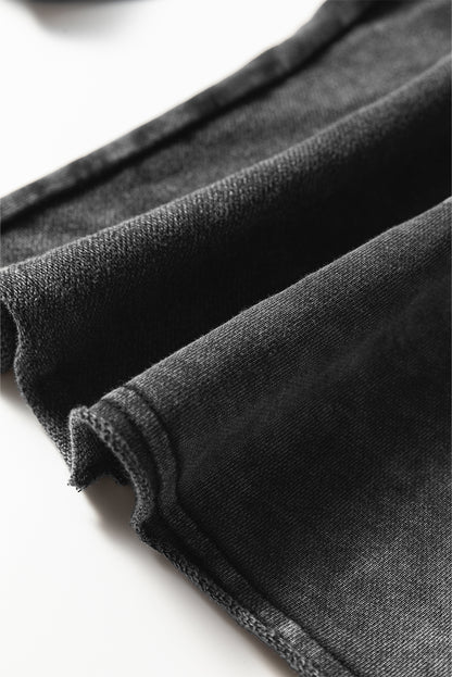 Premium Black Mineral Wash Tiered Wide Leg Patchwork Drawstring Pants