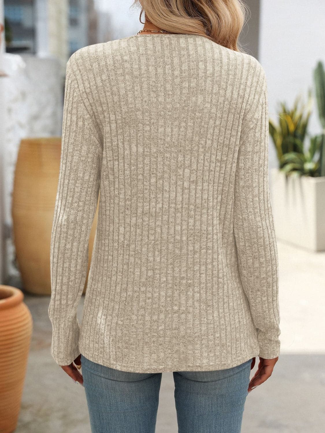 Square Neck Long Sleeve T-Shirt.