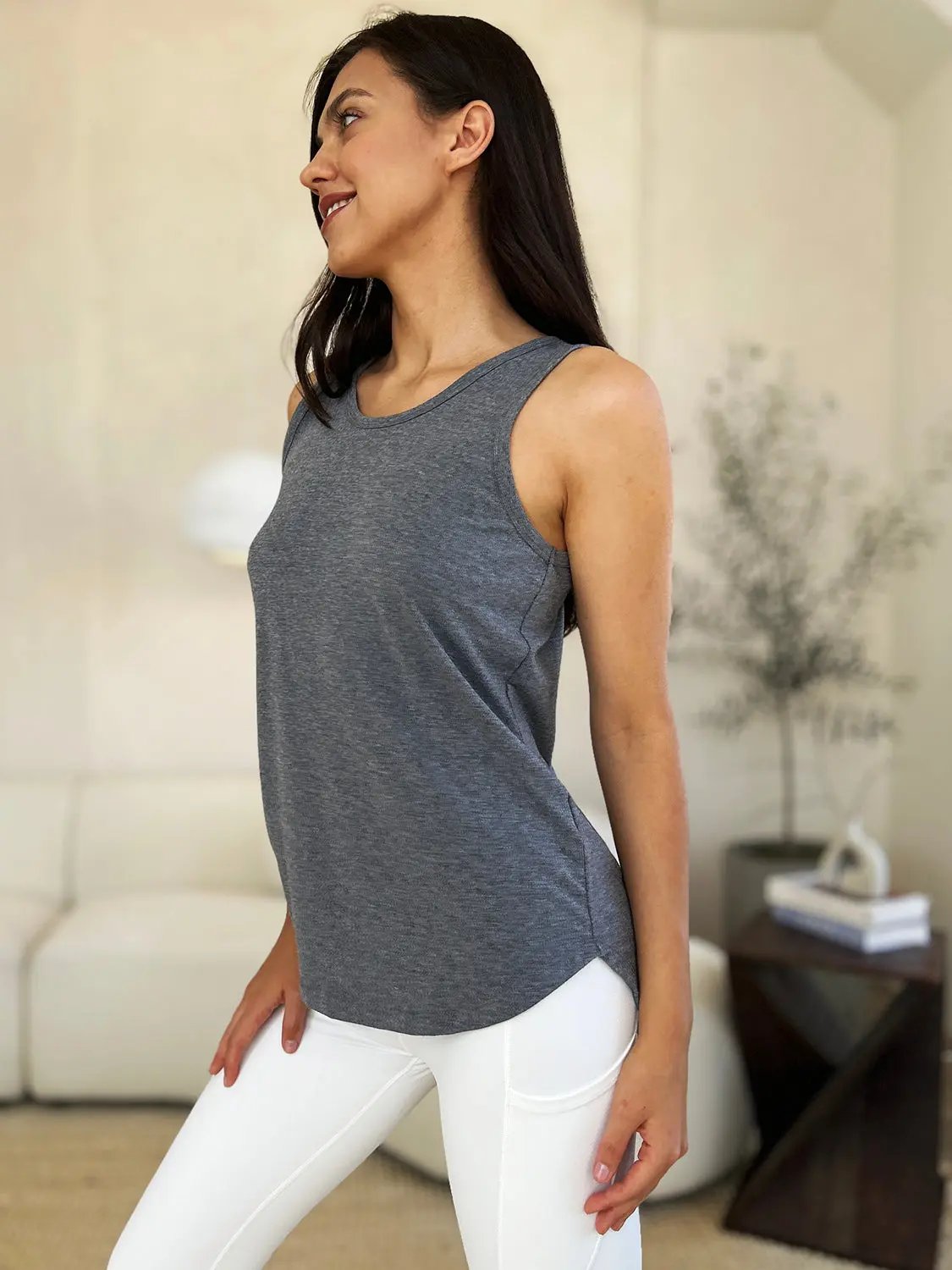 Basic Bae Full Size Round Neck Curved Hem Tank - Love Salve