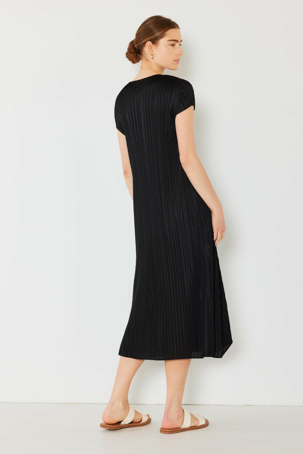 Marina West Swim Pleated Cap Sleeve A-Line Dress.