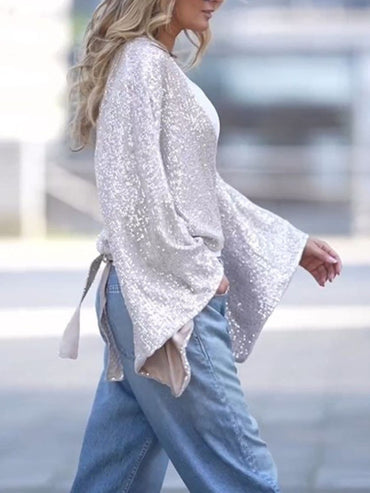 Sequin blouse with flare sleeves