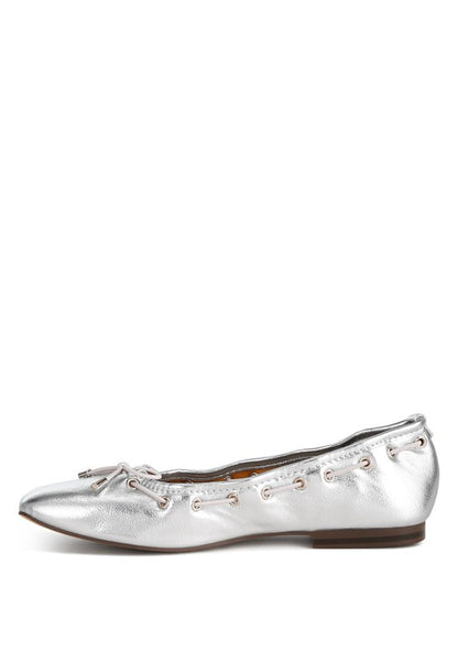 Chic metallic bow detail ballerinas with eyelet accents