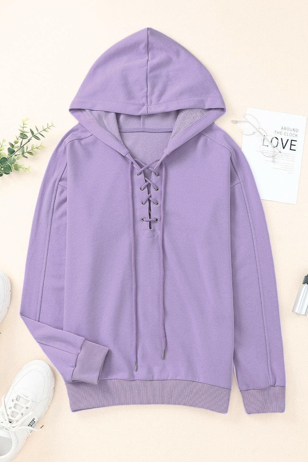 Lace-Up Dropped Shoulder Hoodie.