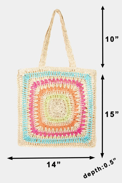 Fame vibrant rainbow crochet tote