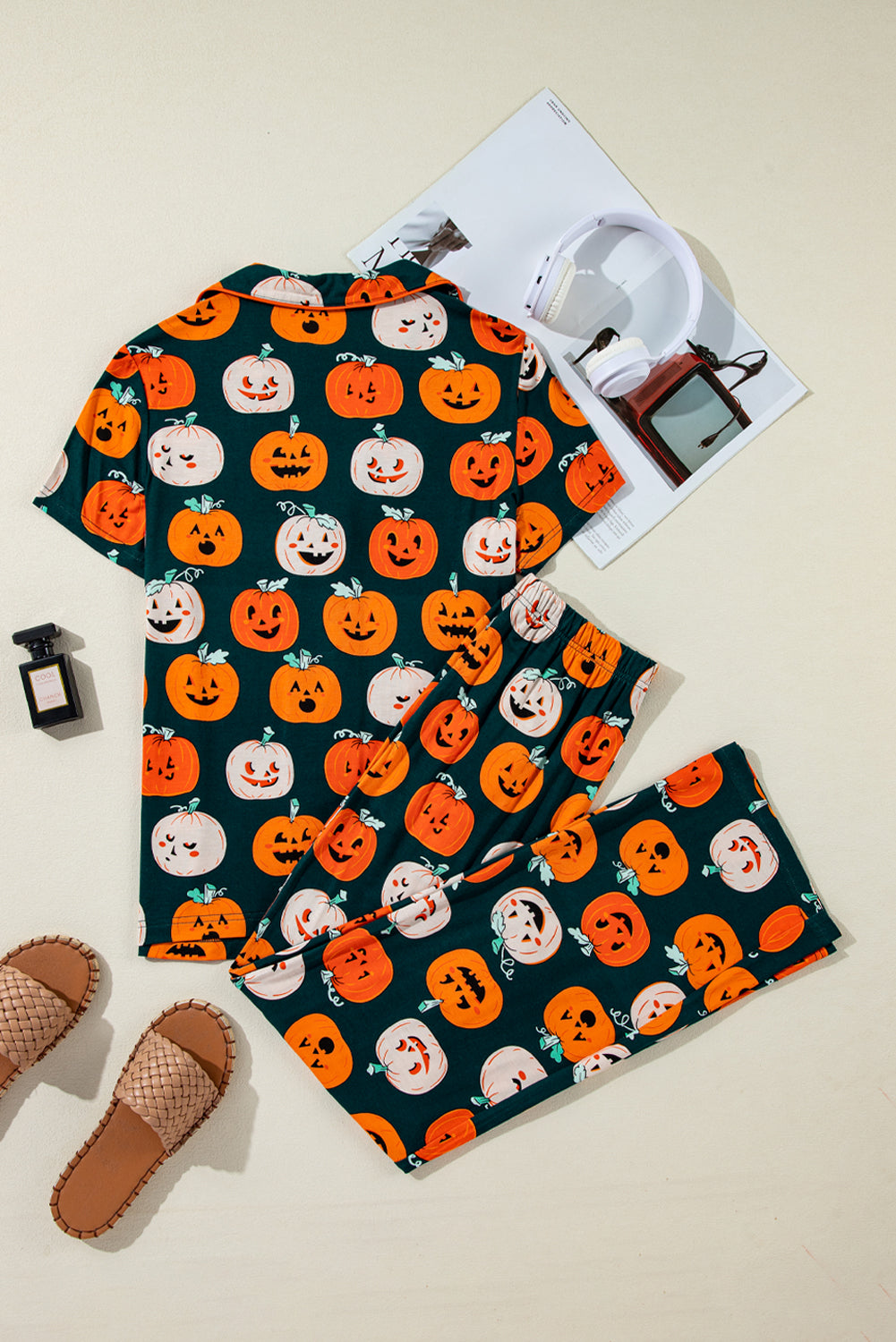 Festive orange Halloween short sleeve pajama set