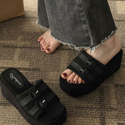 Open Toe Wedge Suede Sandals.