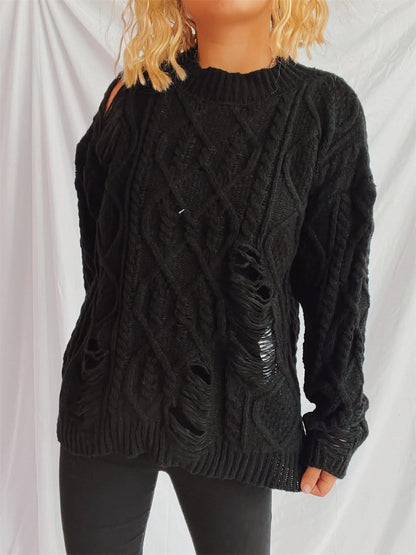 Chic distressed cable-knit sweater