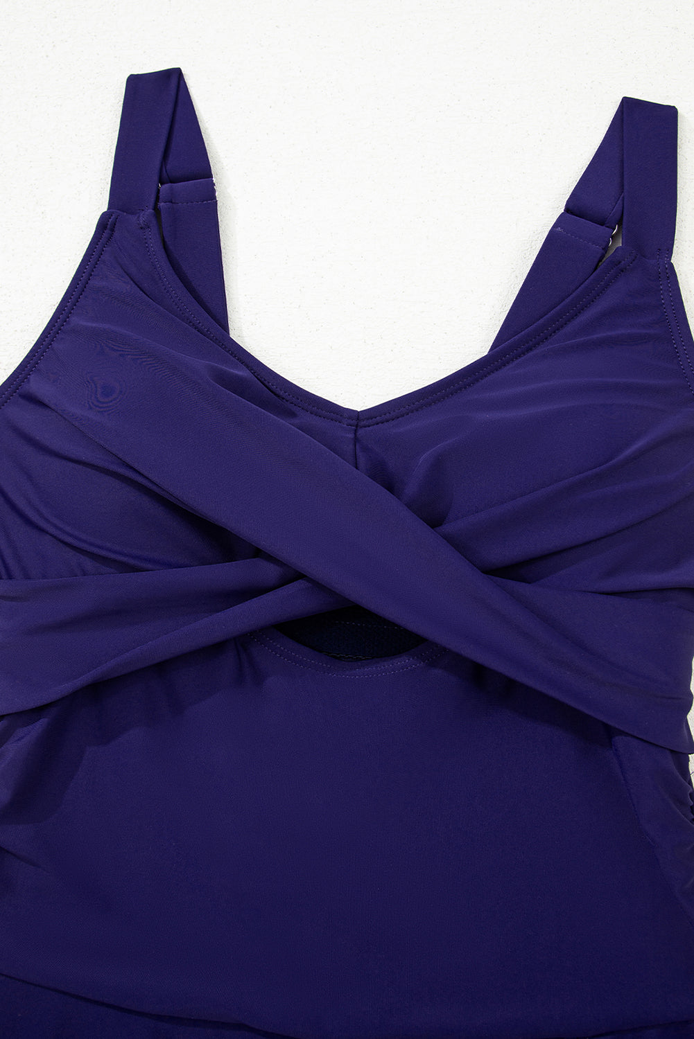 Navy Blue Adjustable Straps Cutout Ruched Knot Slit Swim Dress