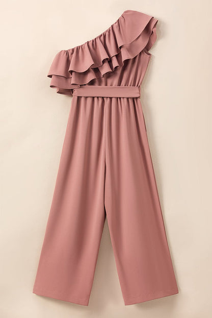 Ruffled Tied One-Shoulder Jumpsuit.