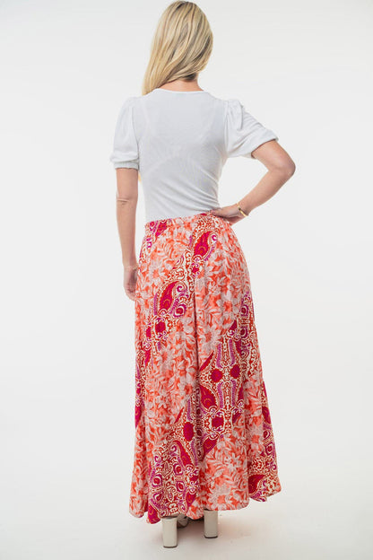 White Birch Full Size High Waisted Floral Woven Skirt.