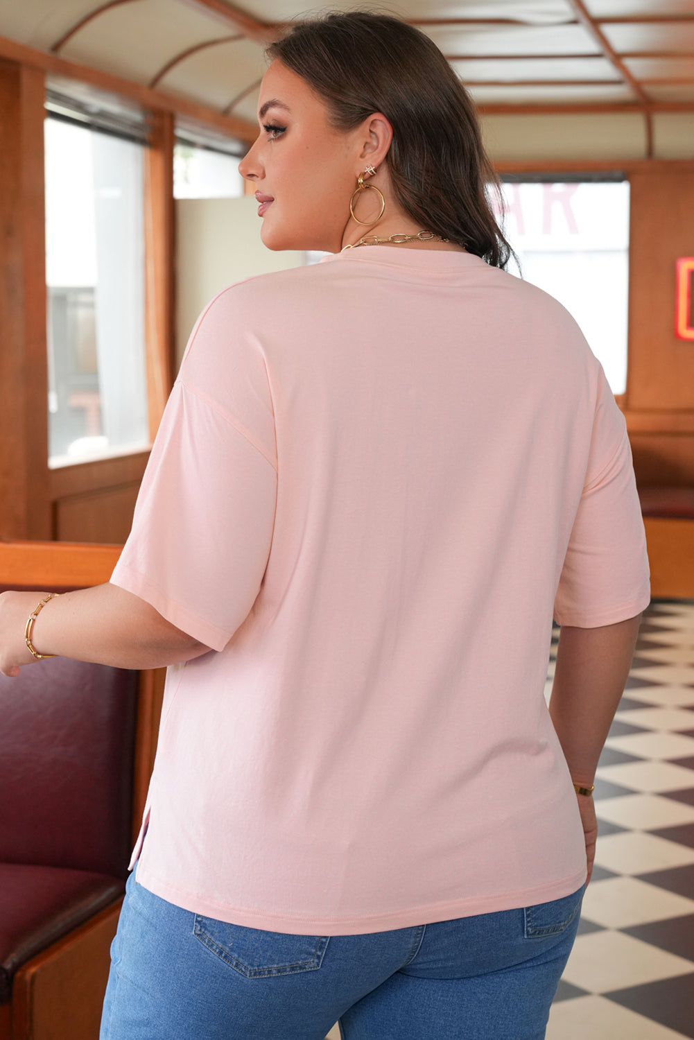 Light Pink Eyelet Lace Star Applique Plus Size T Shirt Dear-Lover Dropshipping