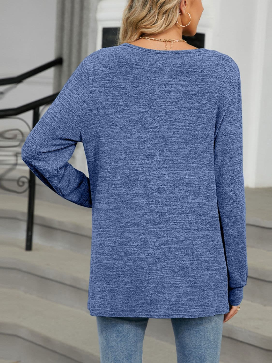 Cutout Round Neck Long Sleeve T-Shirt.