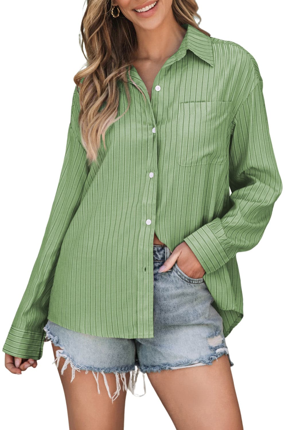 Striped Button Up Long Sleeve Shirt.