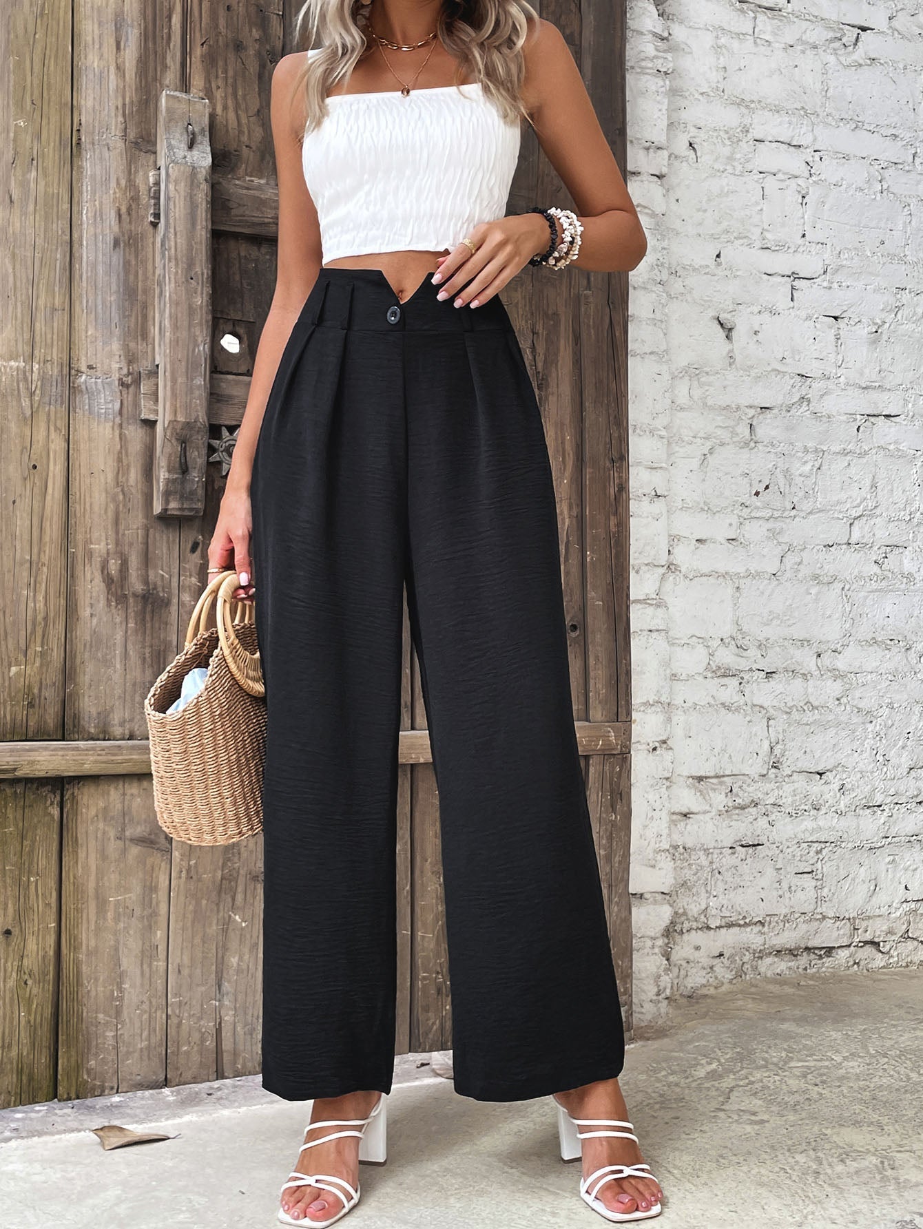 Perfee Ruched High Waist Straight Leg Pants Coco’s Tee Boutique
