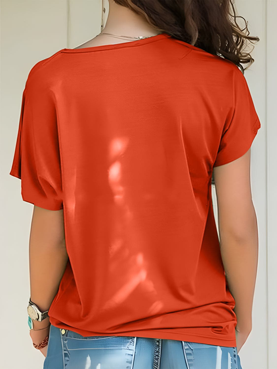 Chic asymmetrical neck tee with short sleeves