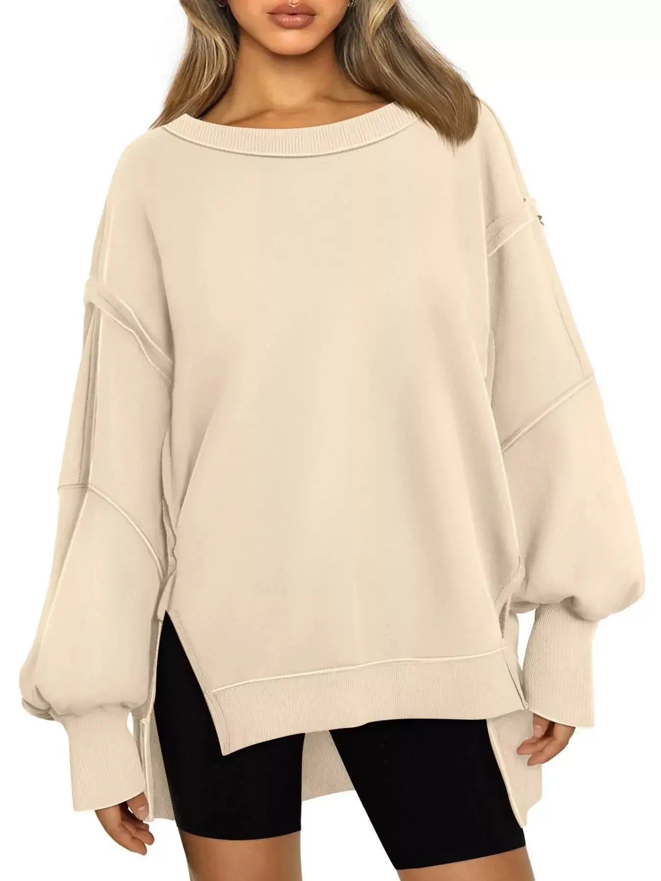 Side Slit Long Sleeve Oversized Sweatshirt Simply Love