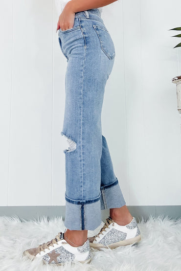 Dusk blue high waist ripped jeans