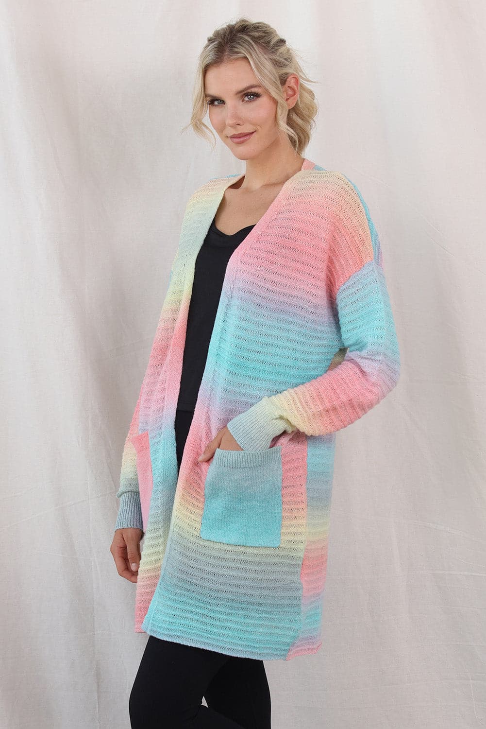 Gradient Dropped Shoulder Longline Cardigan.