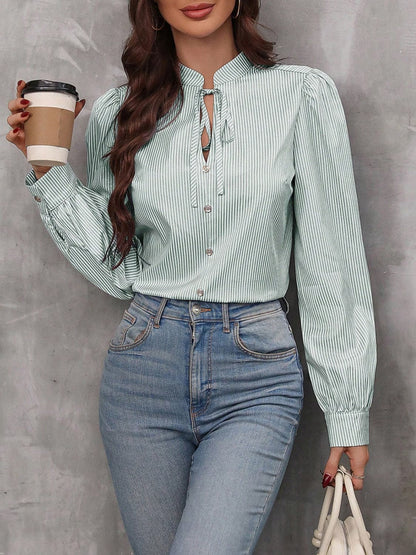 Chic tie-neck blouse with stripes