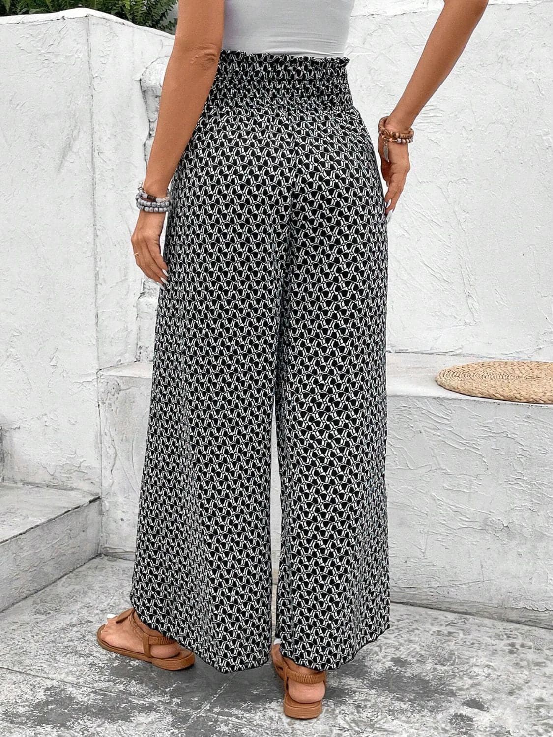 Tied Printed Wide Leg Pants.