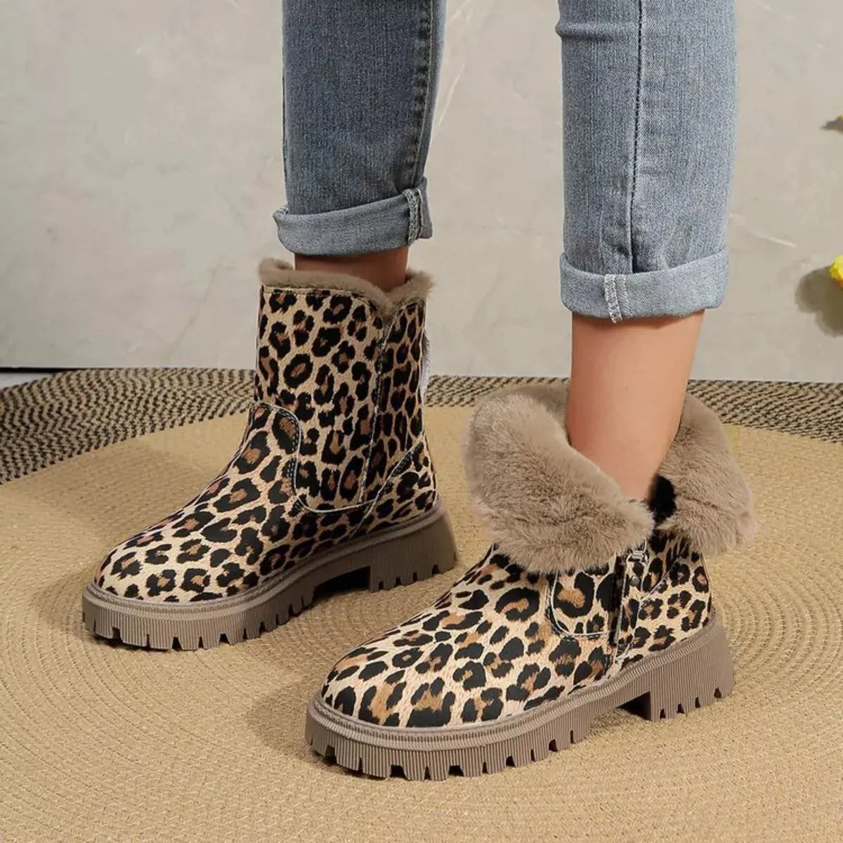 Leopard Print Fur Lined Ankle Boots Simply Love