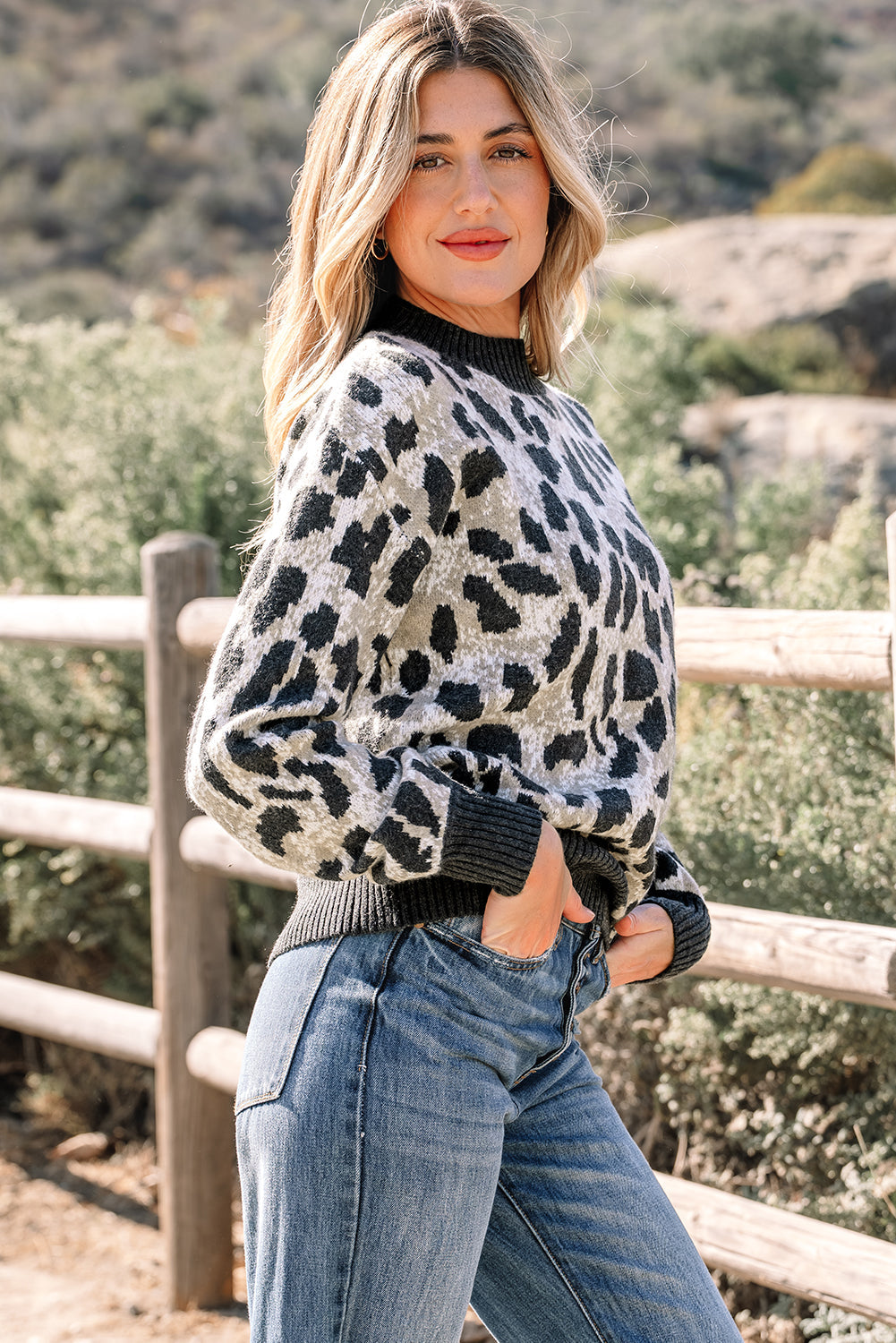 Carbon Grey Leopard Drop Shoulder Baggy Knit Sweater Dear-Lover Dropshipping