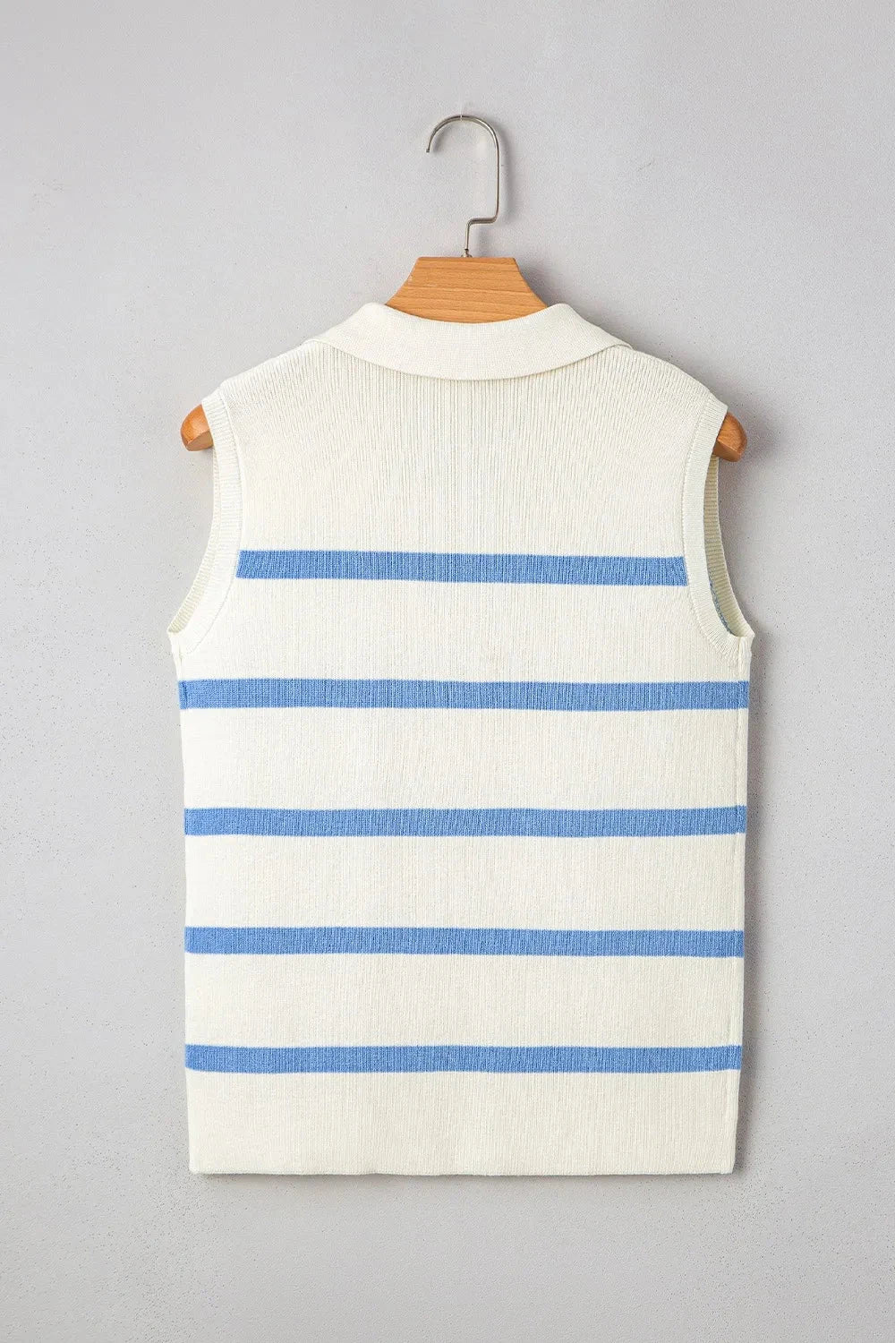 Stripe Split V Neck Collared Ribbed Sweater Vest Simply Love
