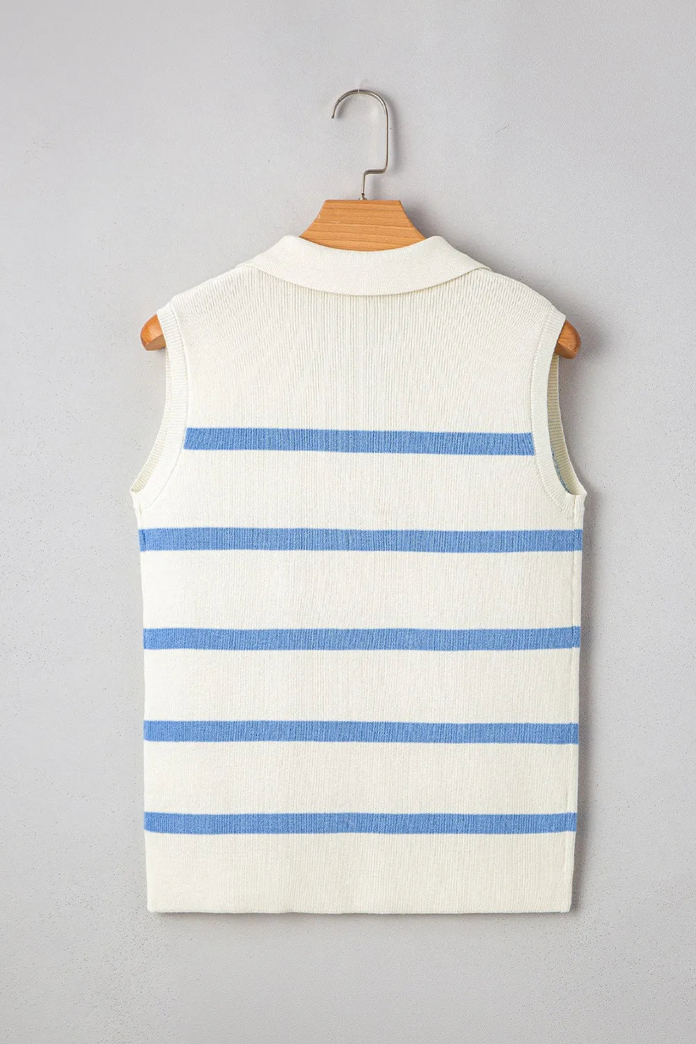 Stripe Split V Neck Collared Ribbed Sweater Vest