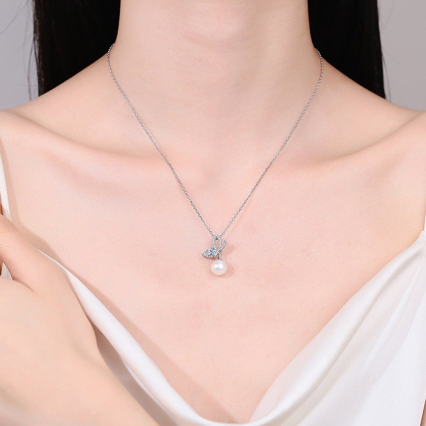 Natural Pearl Pendant Moissanite 925 Sterling Silver Necklace.