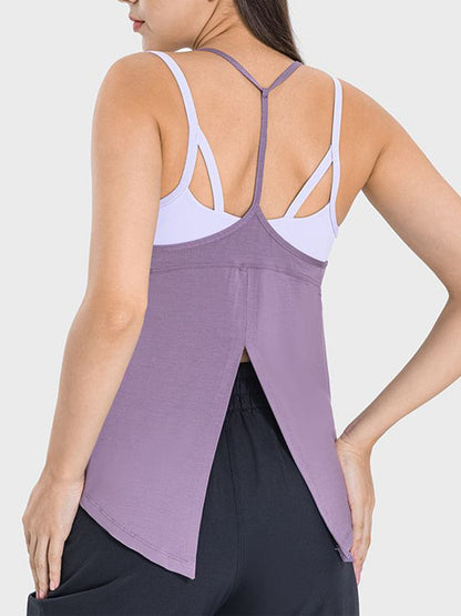 Slit Spaghetti Strap Scoop Neck Active Cami.