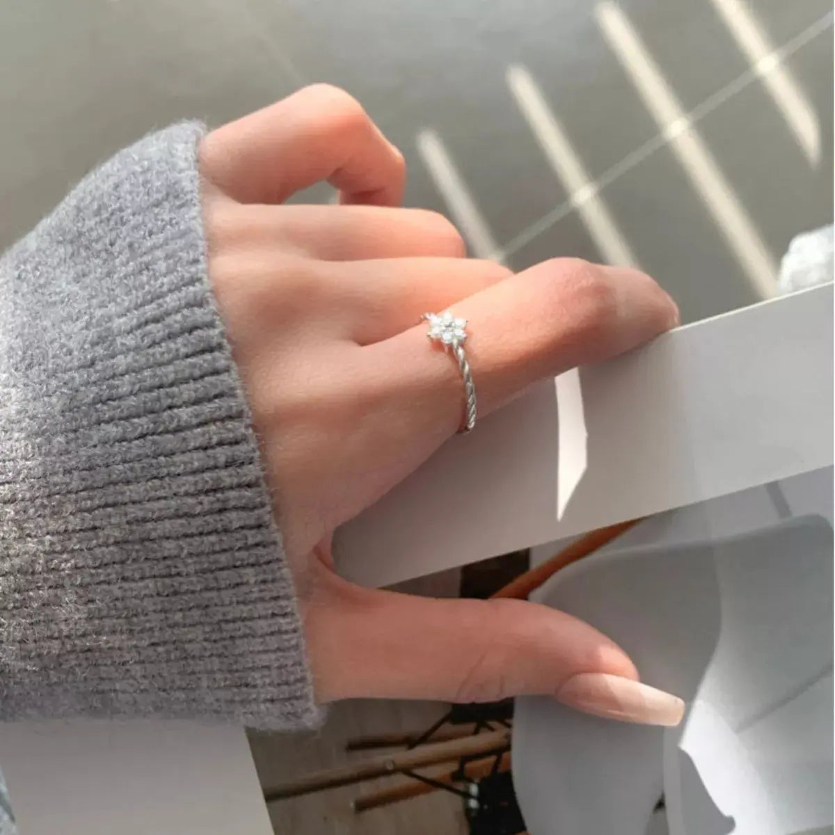 925 Sterling Silver Zircon Flower Open Ring Simply Love