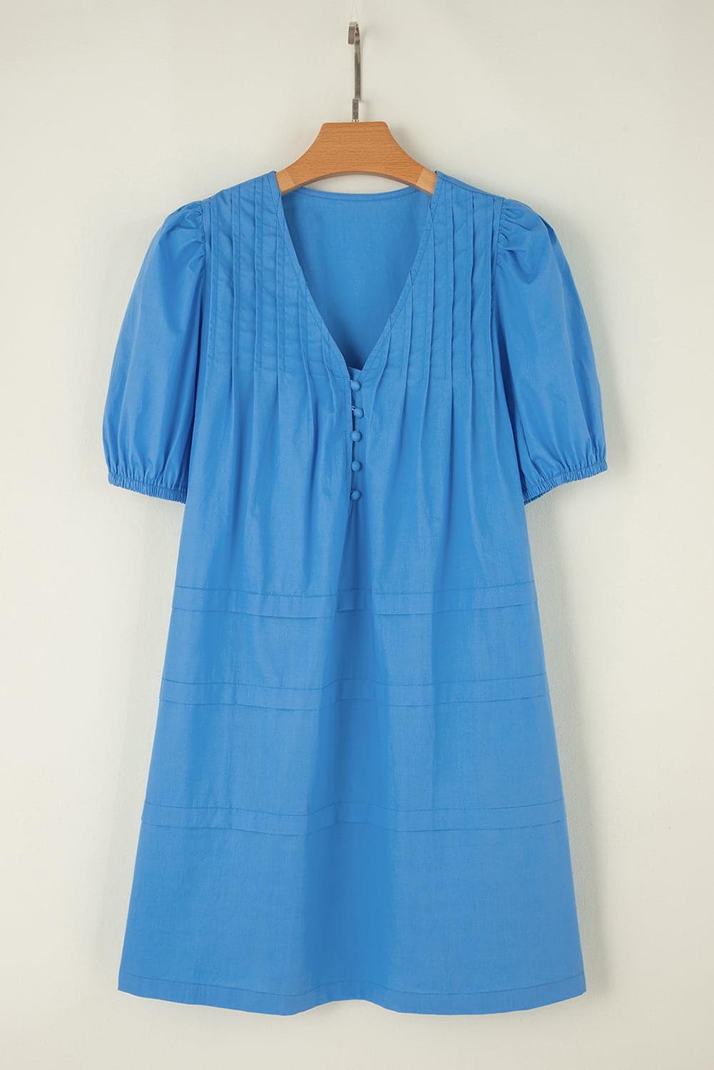 Pocketed V-Neck Short Sleeve Dress.