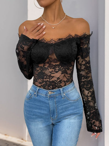 Lace allure off-shoulder bodysuit with long sleeves