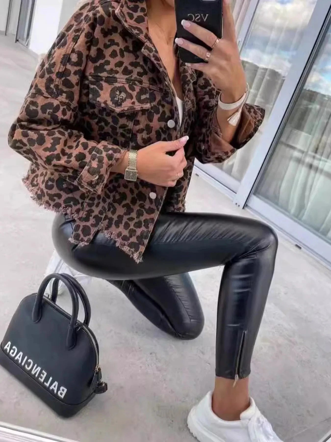 Leopard Print Raw Hem Denim Jacket Coco’s Tee Boutique
