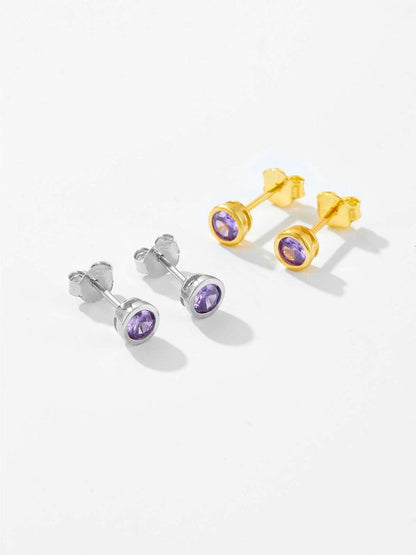 925 Sterling Silver Inlaid Zircon Stud Earrings.