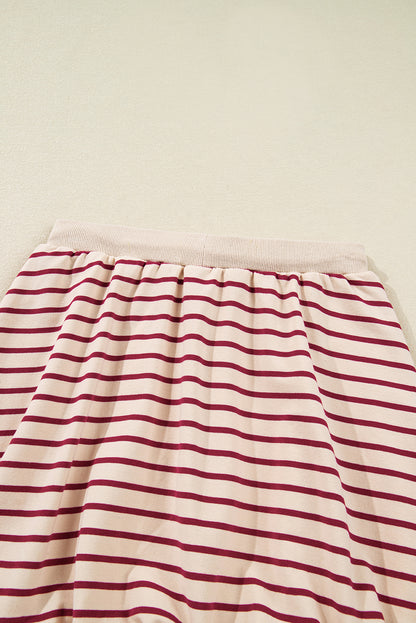 Red Stripe Cropped Collared Pullover and Bubble Mini Skirt