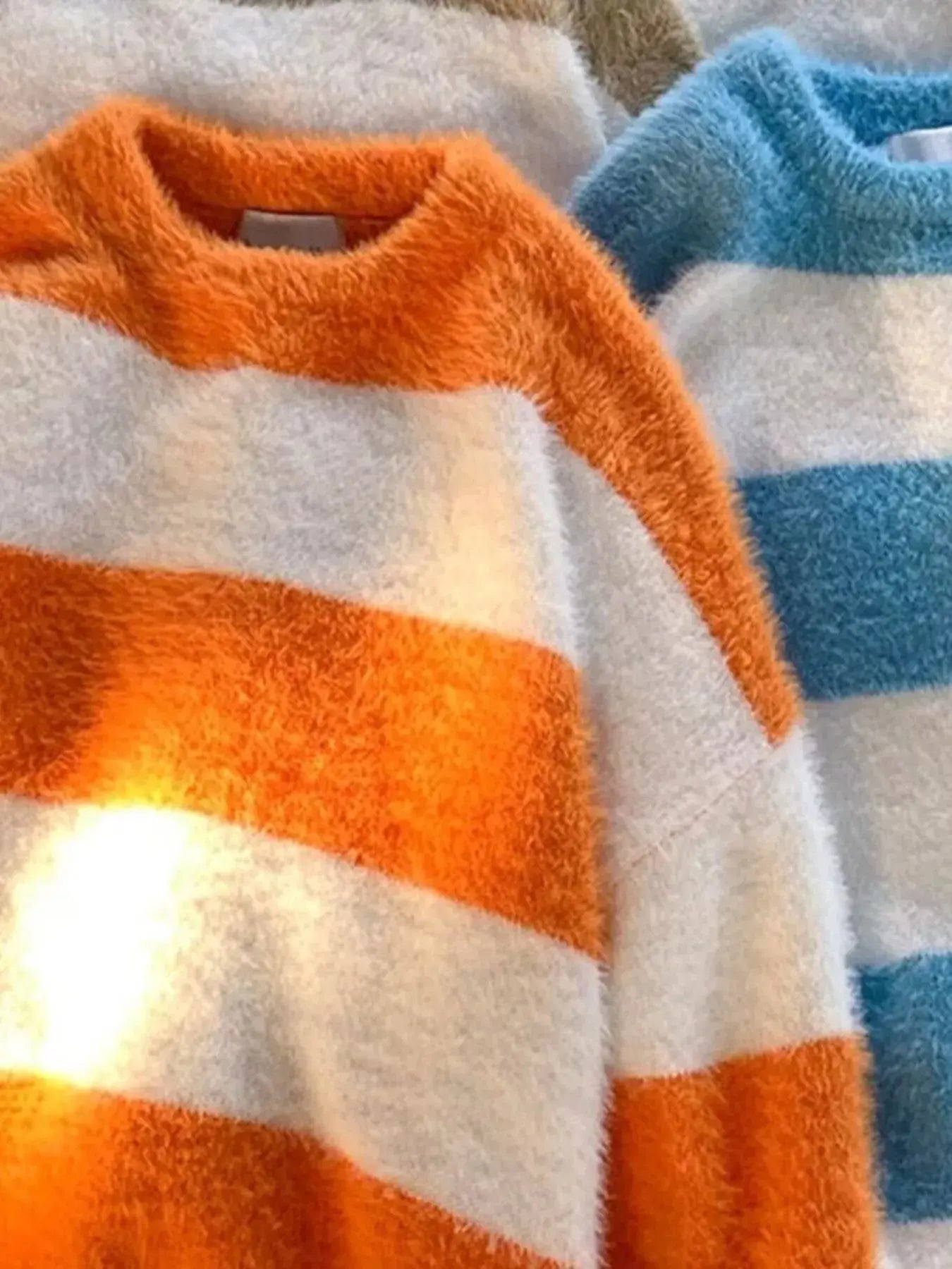Men's Striped Fuzzy Knit Pullover Sweater Simply Love