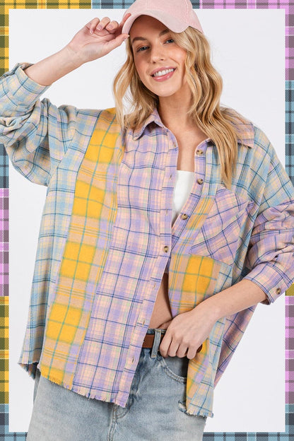 Trendy raw hem plaid flannel shirt by SAGE + FIG