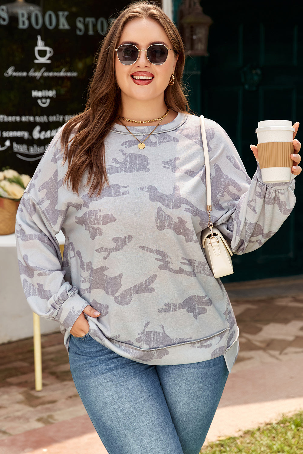 Multicolour Camouflage Print Round Neck Plus Size Sweatshirt Dear-Lover Dropshipping