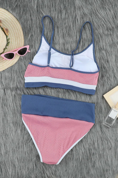 Color Block Scoop Neck Two-Piece Swim Set.