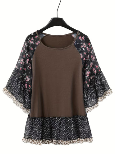 Frilled printed blouse - half sleeves