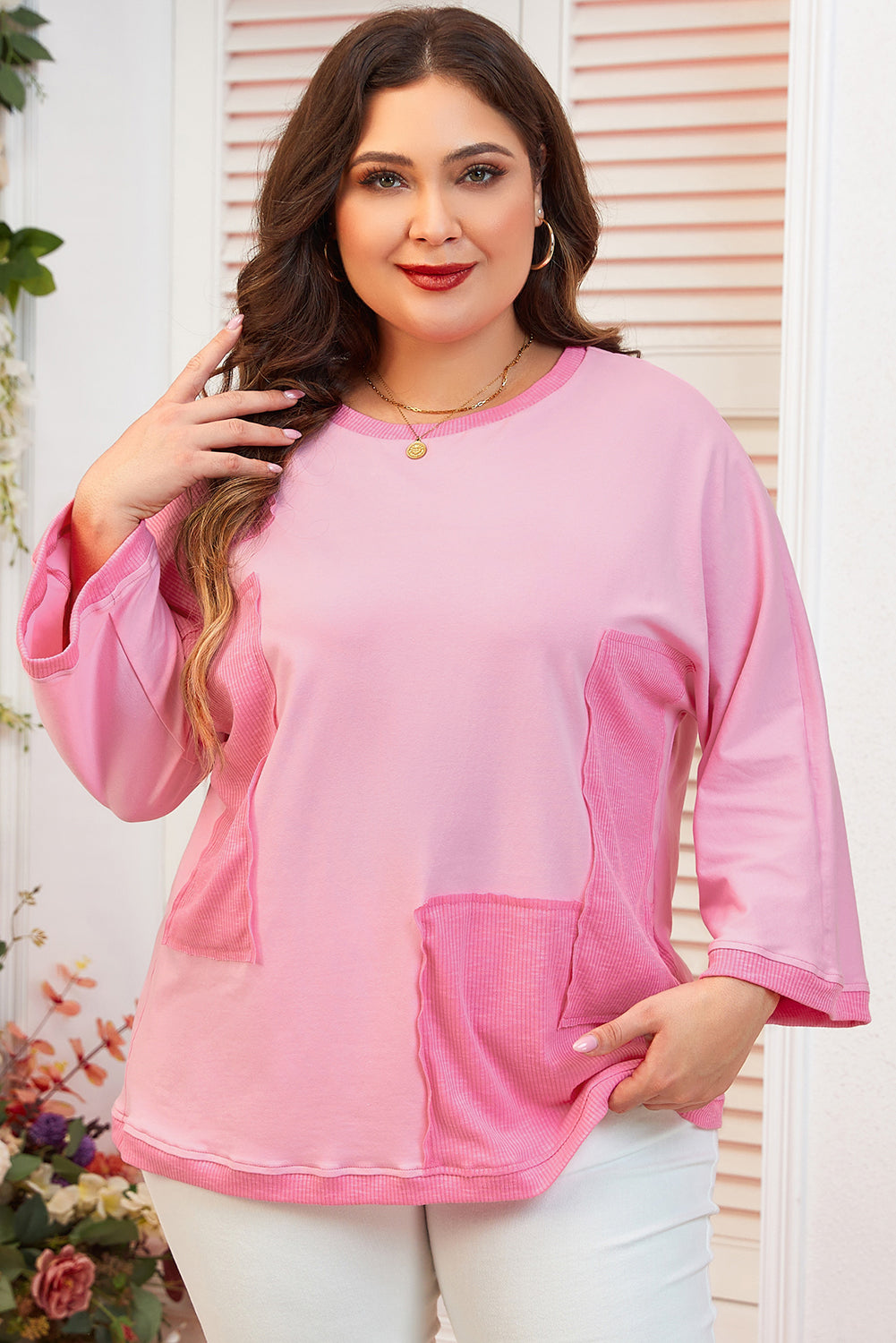 Chic oversized patched high-low tee for plus sizes